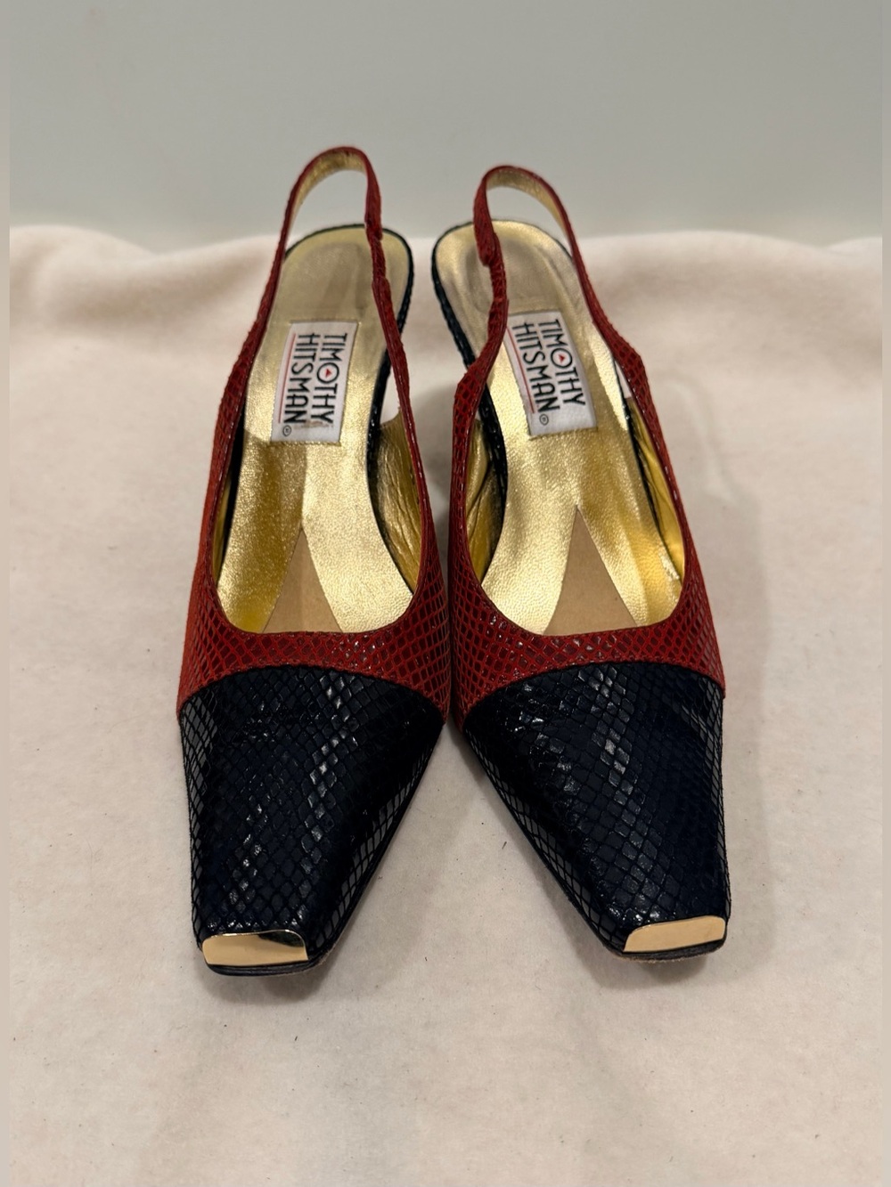 Vintage 1990s Timothy Hitsman Women’s Slingback Heels in Red & Black Size 9 - Picture 3 of 12